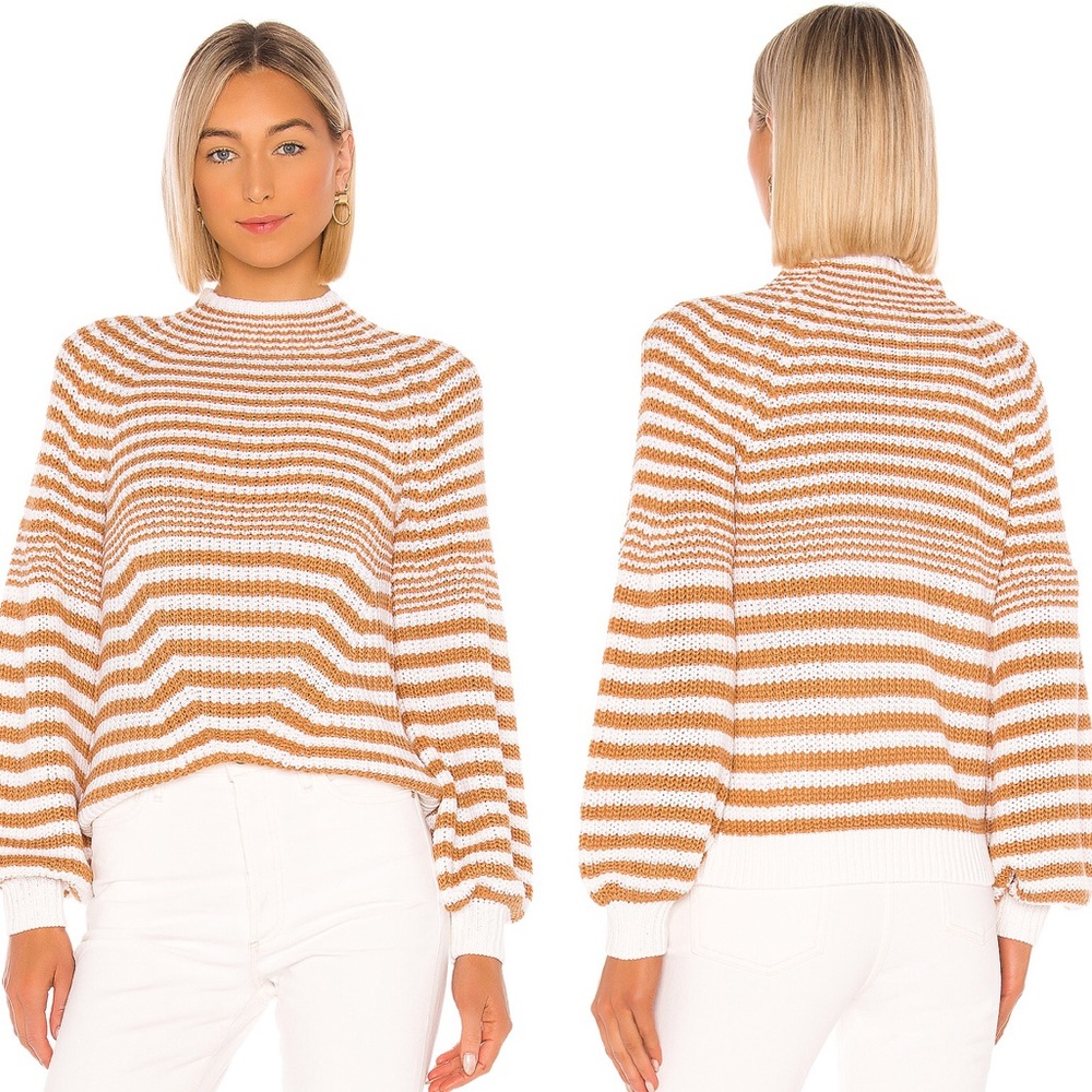 SAYLOR Brown and White Striped Turtleneck Sweater - Picture 2 of 6